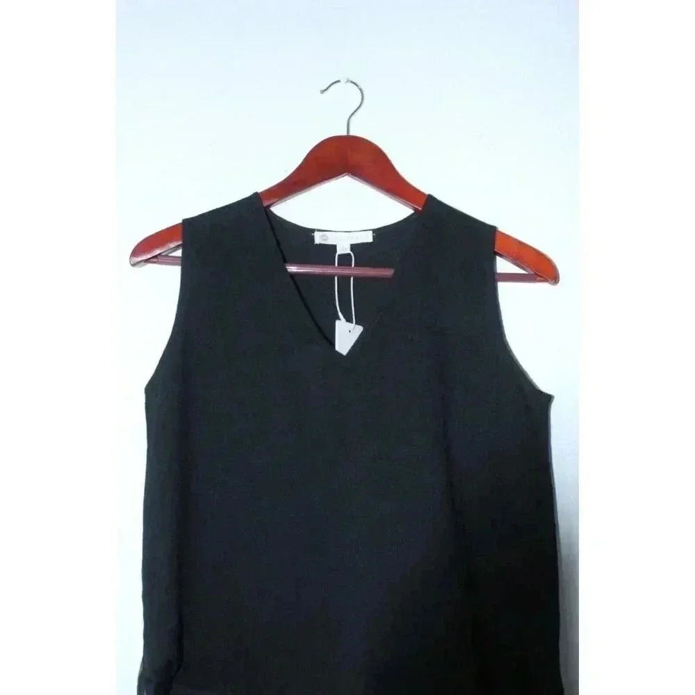 Relished Solid Black Opaqe Sheer Layered Women's Tank Top Size S - Picture 4 of 10